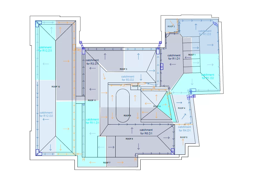 Roof drainage system investigation plans