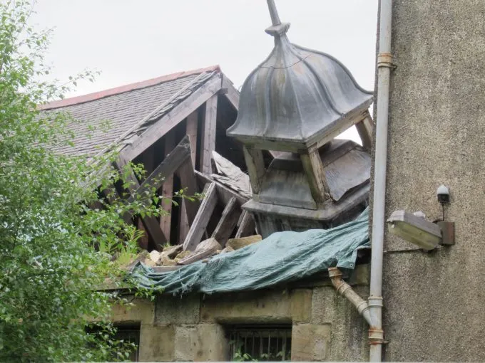 Fallen bell tower in Bangour Village